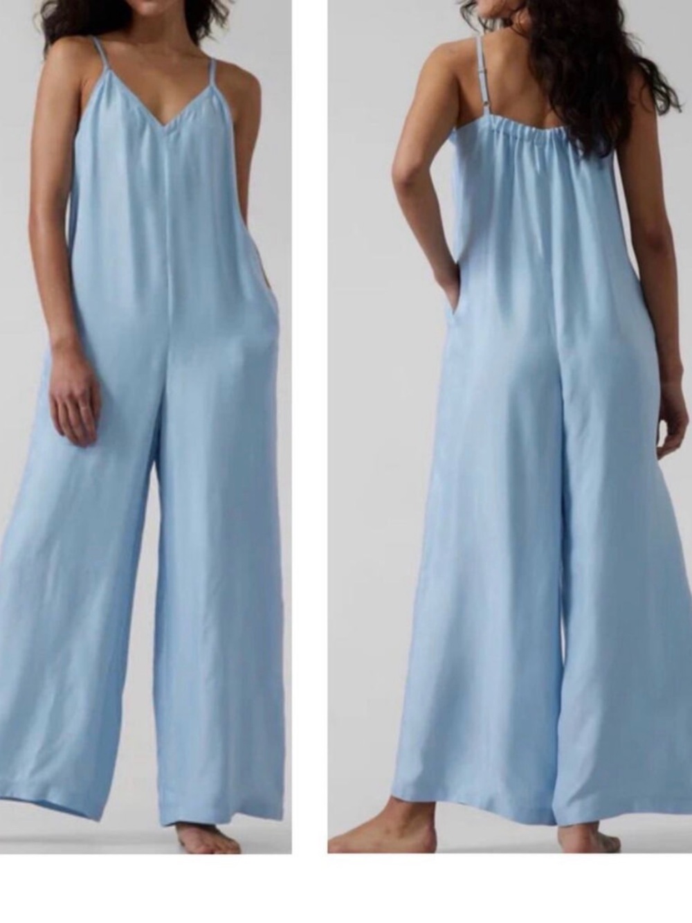 Athleta Light Blue Wide-Leg Spaghetti Strap Jumpsuit